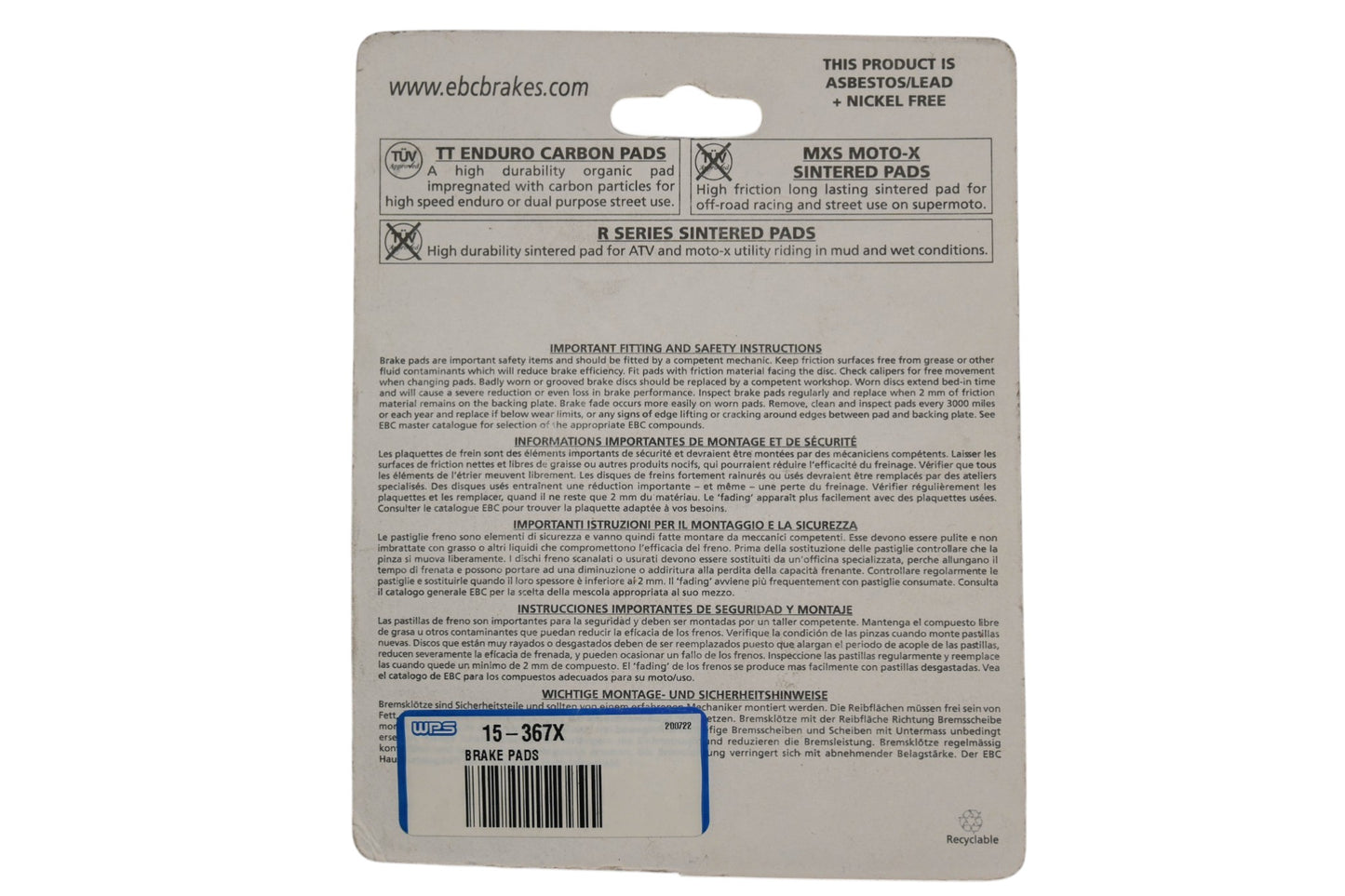 EBC FA367X, 15-367X High Performance Brake Pads NOS