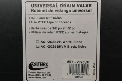 Valterra A01-2026VP 1/2" & 3/8" Universal Drain Valve NOS