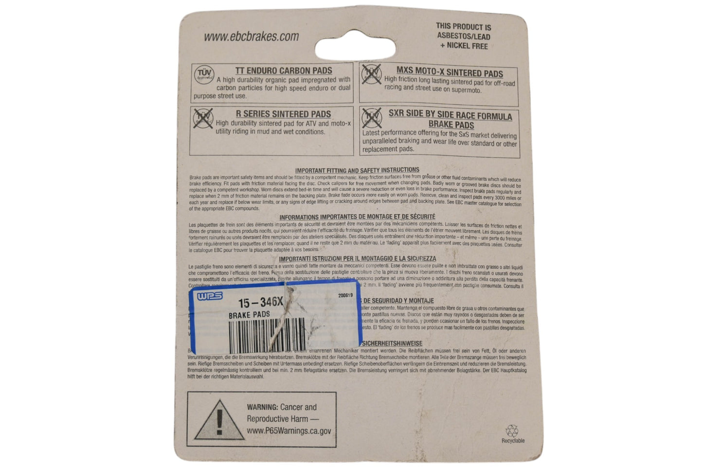 EBC FA346X, 15-346X High Performance Brake Pads NOS