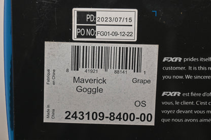 FXR 243109-8400-00 Grape Snowmobile Maverick Goggle Kit NOS