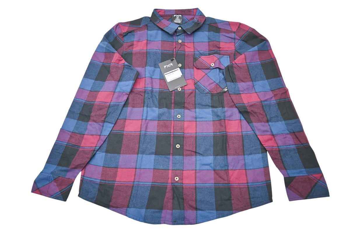 FXR 231116-0327-10 Mens Medium Dark Steel/Merlot Timber Flannel Longsleeve Shirt NOS