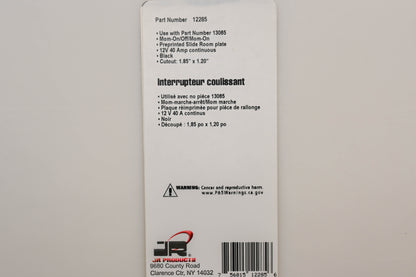 JR Products 12285 12V-40A On/Off/On Momentary Slide-Out Switch NOS