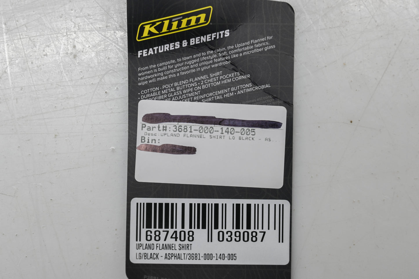 Klim 3681-000-140-005 Womens Large Black/Asphalt Upland Flannel Longsleeve Shirt NOS