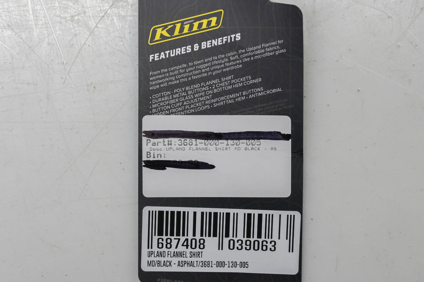 Klim 3681-000-130-005 Womens Medium Black/Asphalt Upland Flannel Longsleeve Shirt NOS