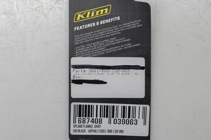 Klim 3681-000-130-005 Womens Medium Black/Asphalt Upland Flannel Longsleeve Shirt NOS
