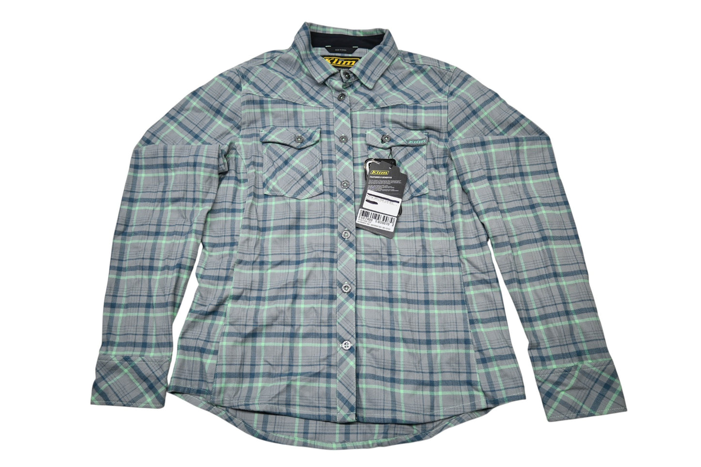 Klim 3681-000-130-631 Womens Medium Monument Gray/Wintermint Upland Flannel Longsleeve Shirt NOS