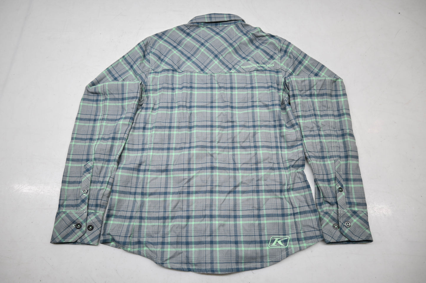 Klim 3681-000-130-631 Womens Medium Monument Gray/Wintermint Upland Flannel Longsleeve Shirt NOS