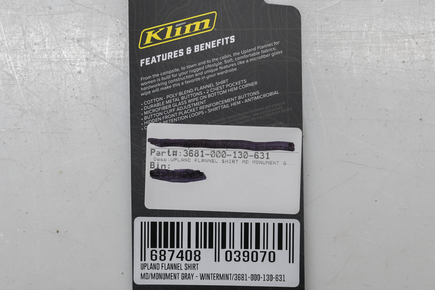 Klim 3681-000-130-631 Womens Medium Monument Gray/Wintermint Upland Flannel Longsleeve Shirt NOS
