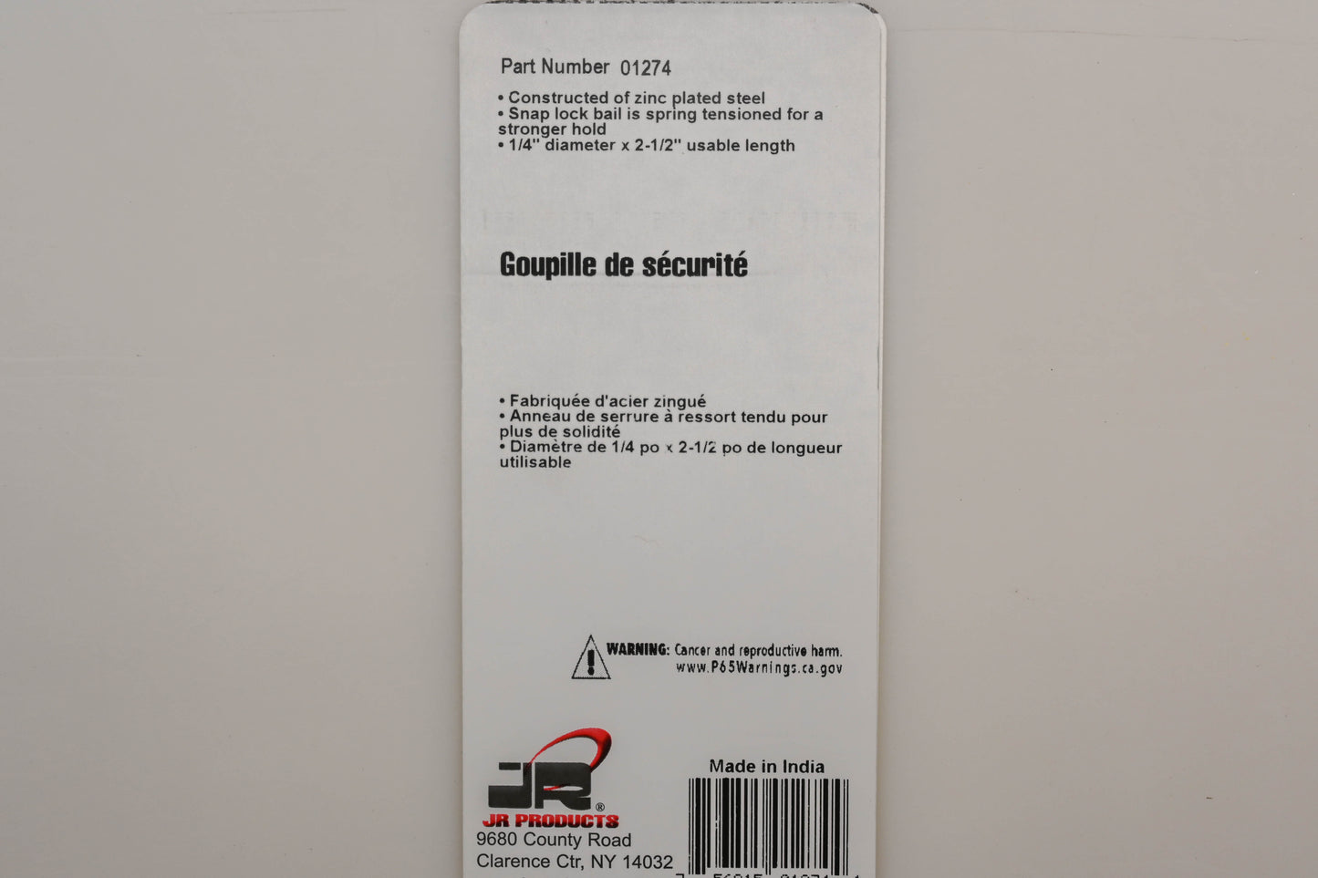 JR Products 01274 Safety Lock Pin NOS