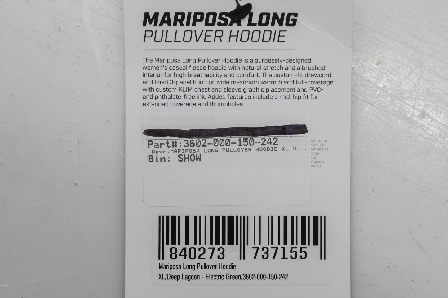 Klim 3602-000-150-242 Womens XL Deep Lagoon/Electric Green Mariposa Long Pullover Hoodie NOS