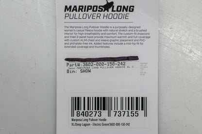 Klim 3602-000-150-242 Womens XL Deep Lagoon/Electric Green Mariposa Long Pullover Hoodie NOS