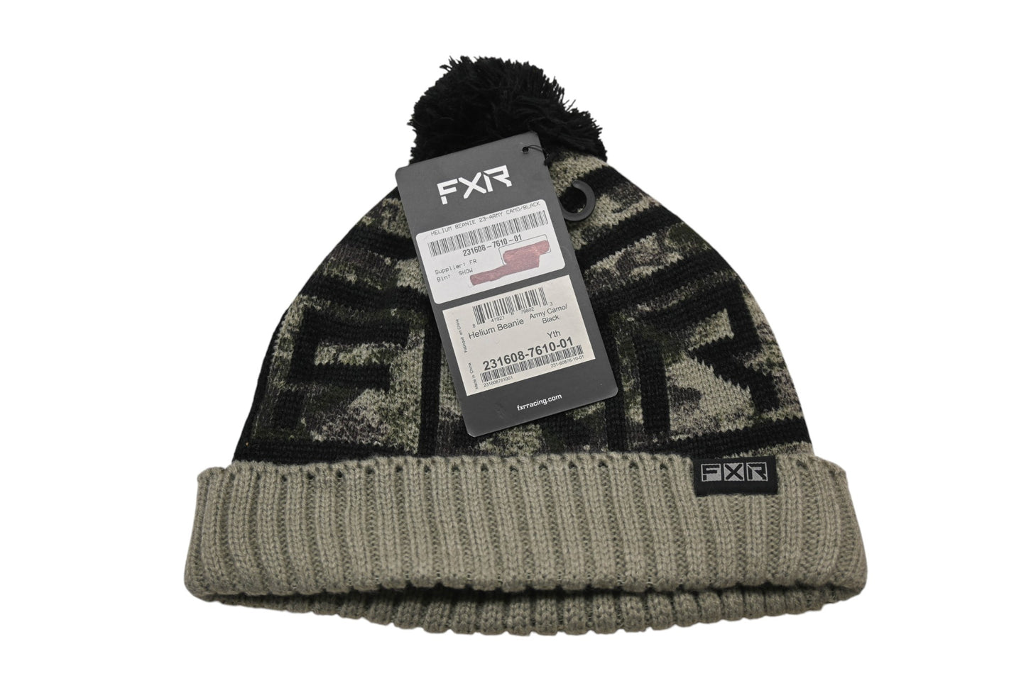 FXR 231608-7610-01 Youth Army Camo/Black Helium Beanie NOS