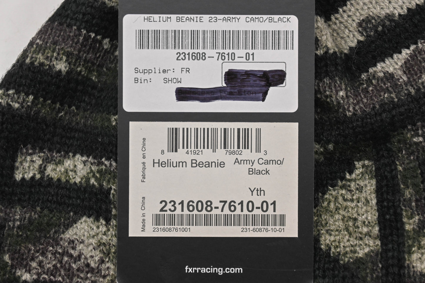 FXR 231608-7610-01 Youth Army Camo/Black Helium Beanie NOS