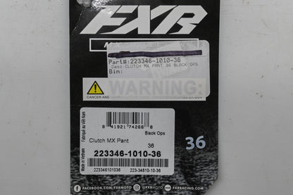 FXR 223346-1010-36 Size 36 Black Ops Clutch MX Pants NOS