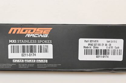 Moose Racing 0211-0174 21" MX1 Stainless Steel Spoke Kit NOS