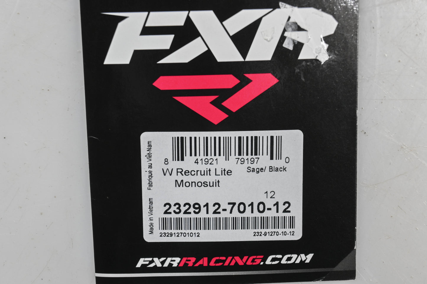 FXR 232912-7010-12 Womens Size 12 Sage/Black Recruit Lite Monosuit NOS