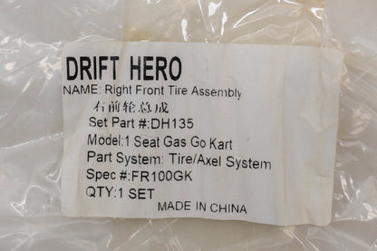 Drift Hero DH135 14 X 4.10-6 Tubeless Front Right Tire Assembly NOS