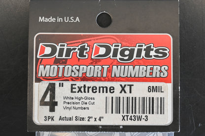 Dirt Digits XT43W-3 2" x 4" White #3 Decals Qty 3 NOS