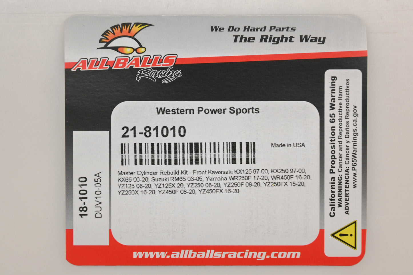 All Balls 21-81010 Front Brake Master Cylinder Rebuild Kit NOS
