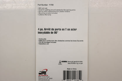 JR Products 11785 4" Stainless 90� T-Style Door Holder Kit NOS