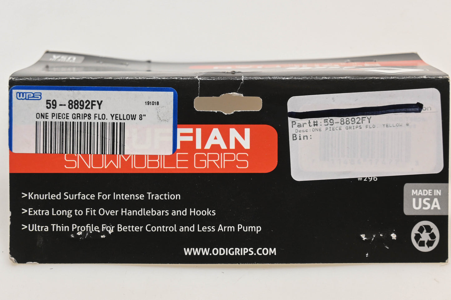 ODI 59-8892FY, N01RFFY 8" Yellow Ruffian Snowmobile Grips Qty 2 NOS