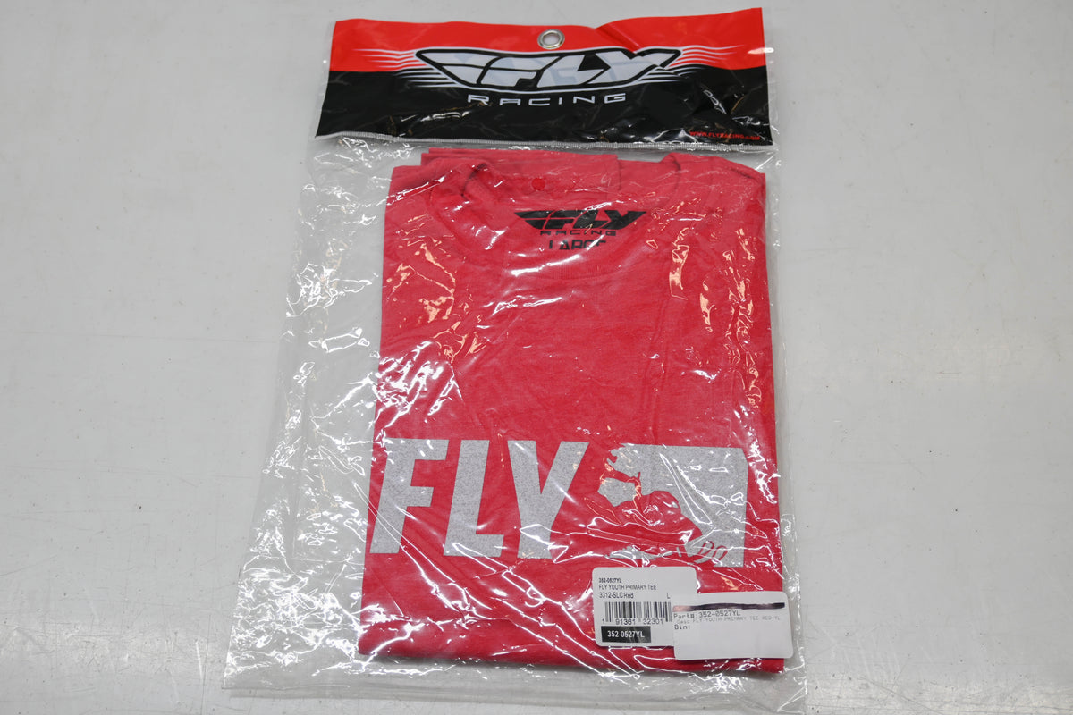 Fly Racing 352-0527YL Large Red/Grey Youth Primary T-Shirt NOS