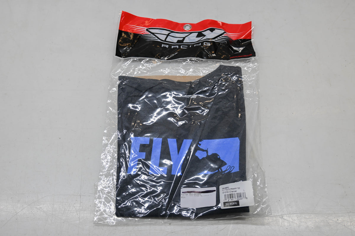 Fly Racing 352-0523YL Large Charcoal/Blue Youth Primary T-Shirt NOS
