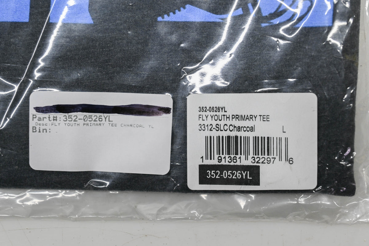 Fly Racing 352-0523YL Large Charcoal/Blue Youth Primary T-Shirt NOS