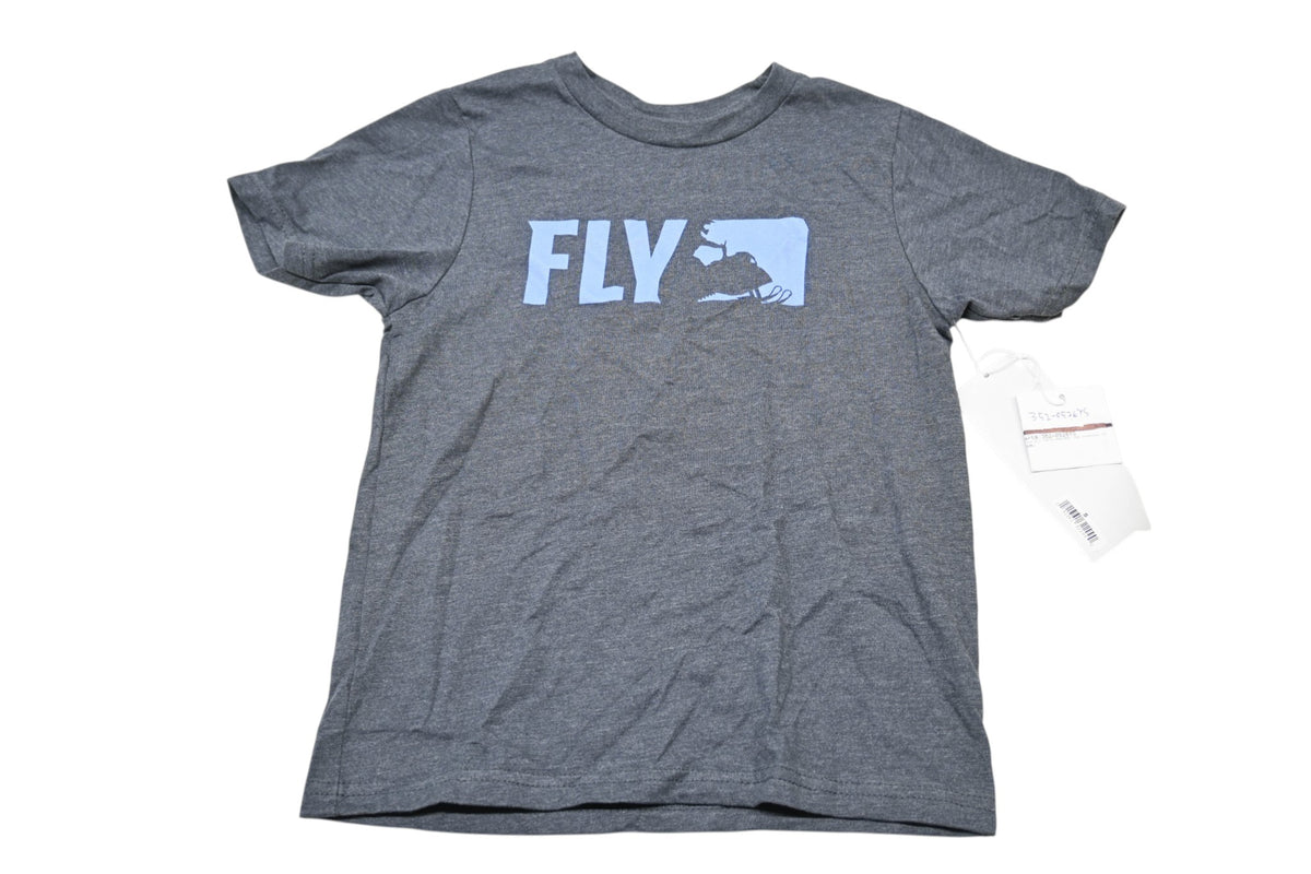 Fly Racing 352-0526YS Small Charcoal/Blue Youth Primary T-Shirt NOS
