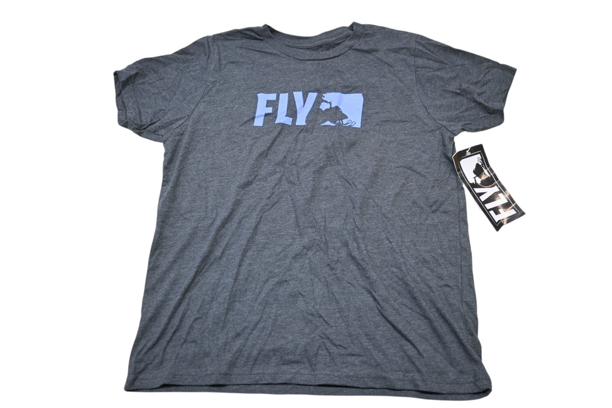 Fly Racing 352-0526YX Extra-Large Charcoal/Blue Youth Primary T-Shirt NOS