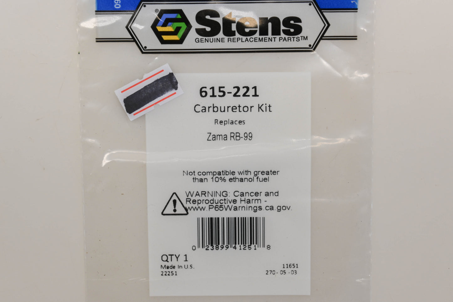 Stens 615-221, RB-99 Carburetor Repair Kit NOS