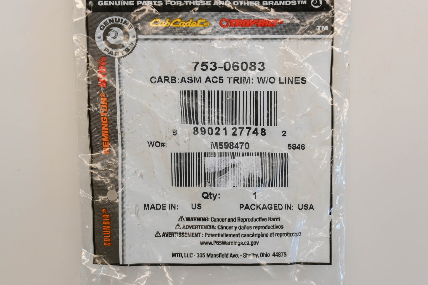 MTD 753-06083 Carburetor NOS