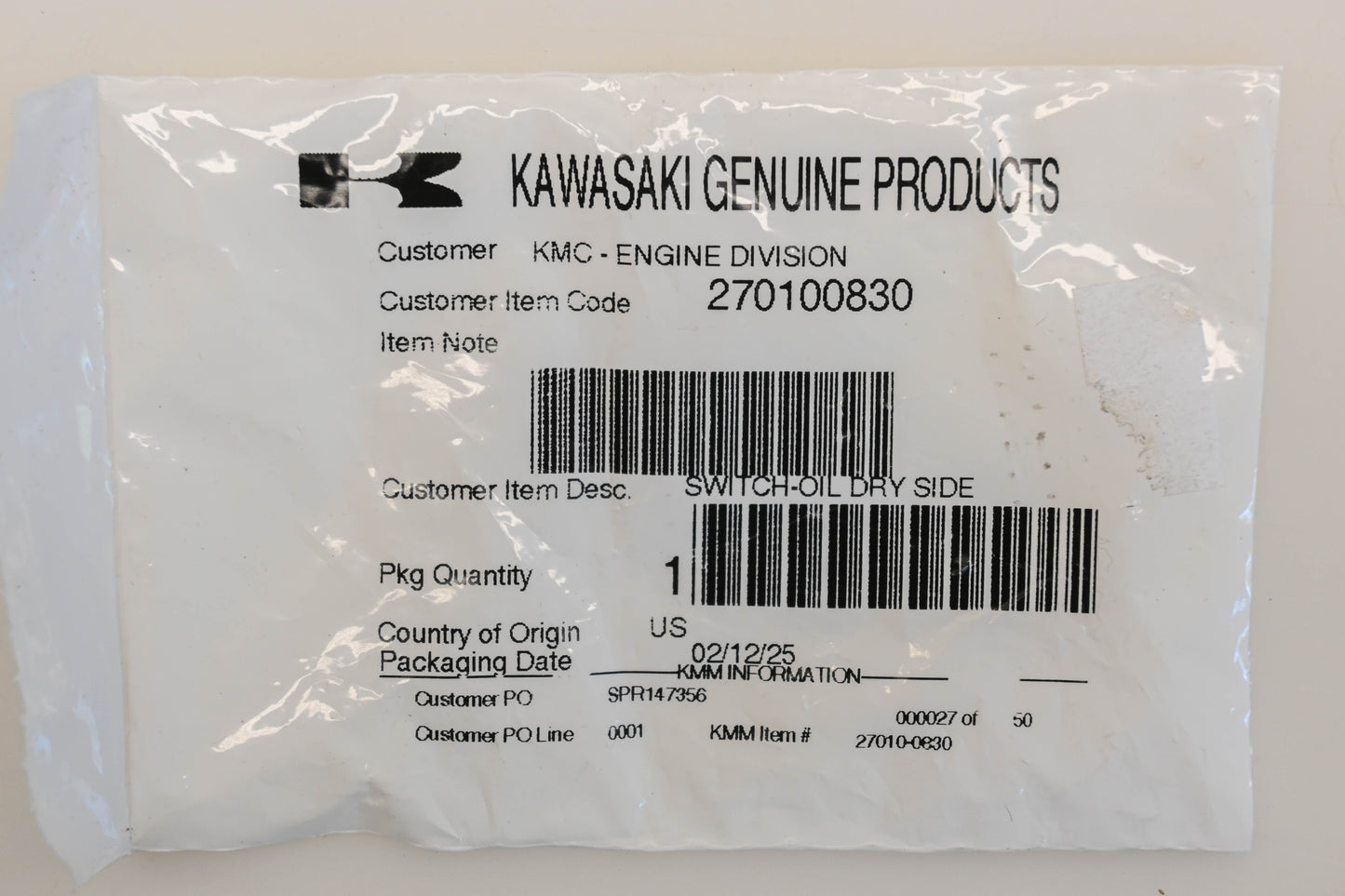 New OEM Kawasaki 27010-0830 Oil Pressure Switch NOS