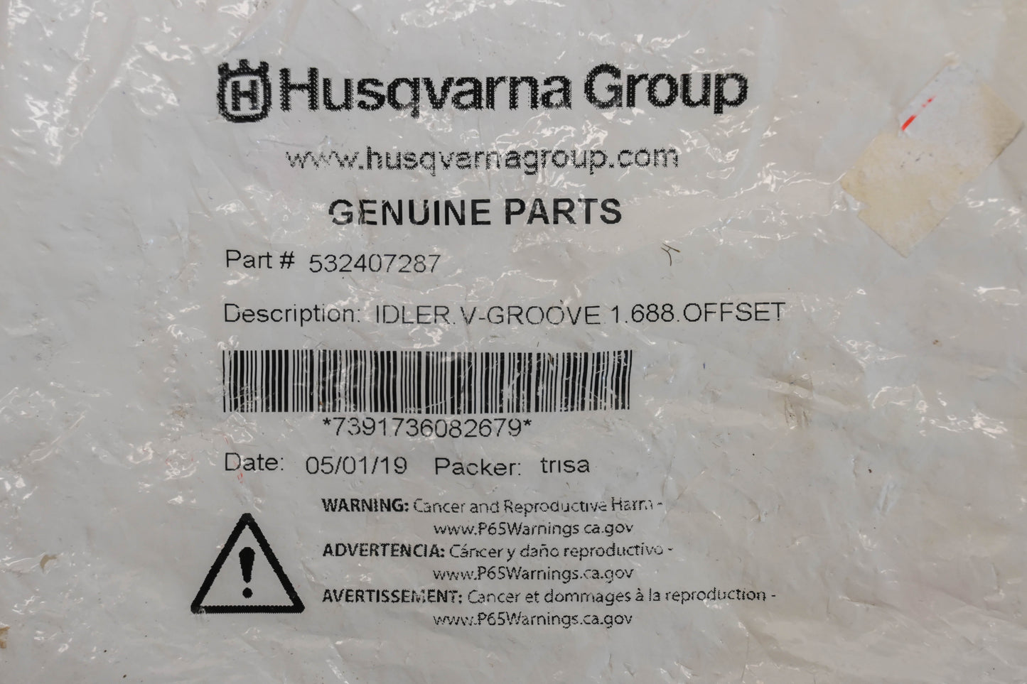 Husqvarna 532407287 3/8" x 3-1/2" x 1/2" V-Groove Idler Pulley NOS
