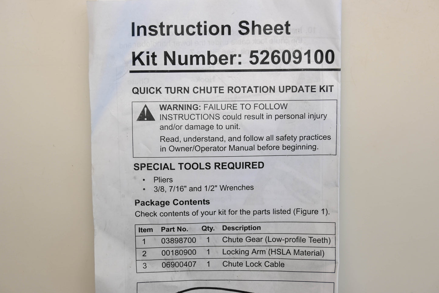 Ariens 52609100 Quick Turn Chute Rotation Update Kit NOS