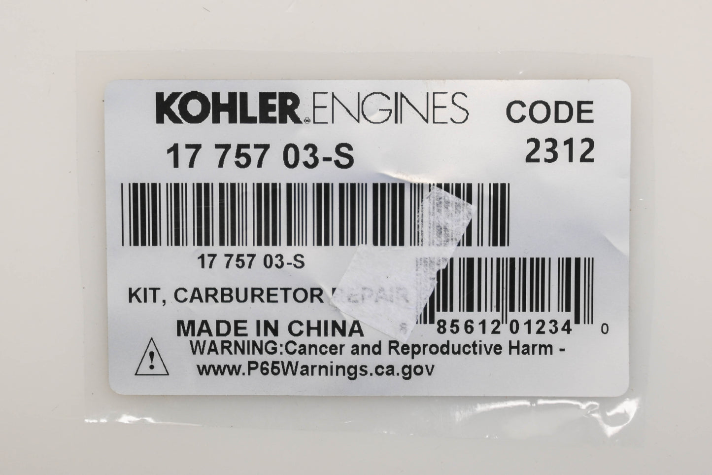 Kohler 17 757 03-S, 1775703S Carburetor Repair Kit NOS