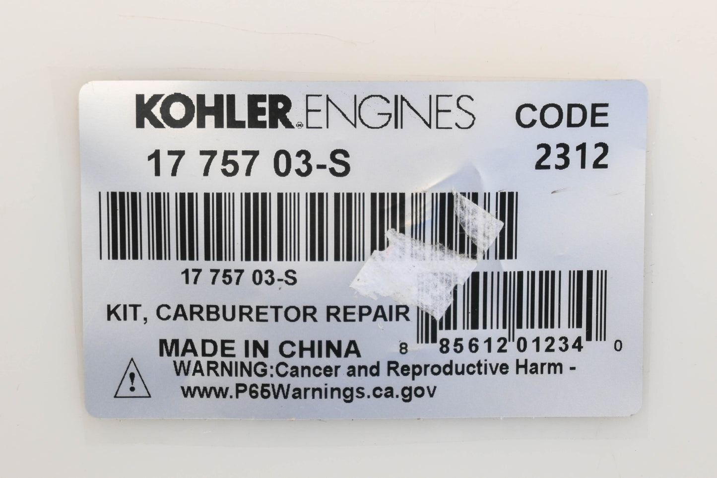 Kohler 17 757 03-S, 1775703S Carburetor Repair Kit NOS