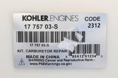 Kohler 17 757 03-S, 1775703S Carburetor Repair Kit NOS