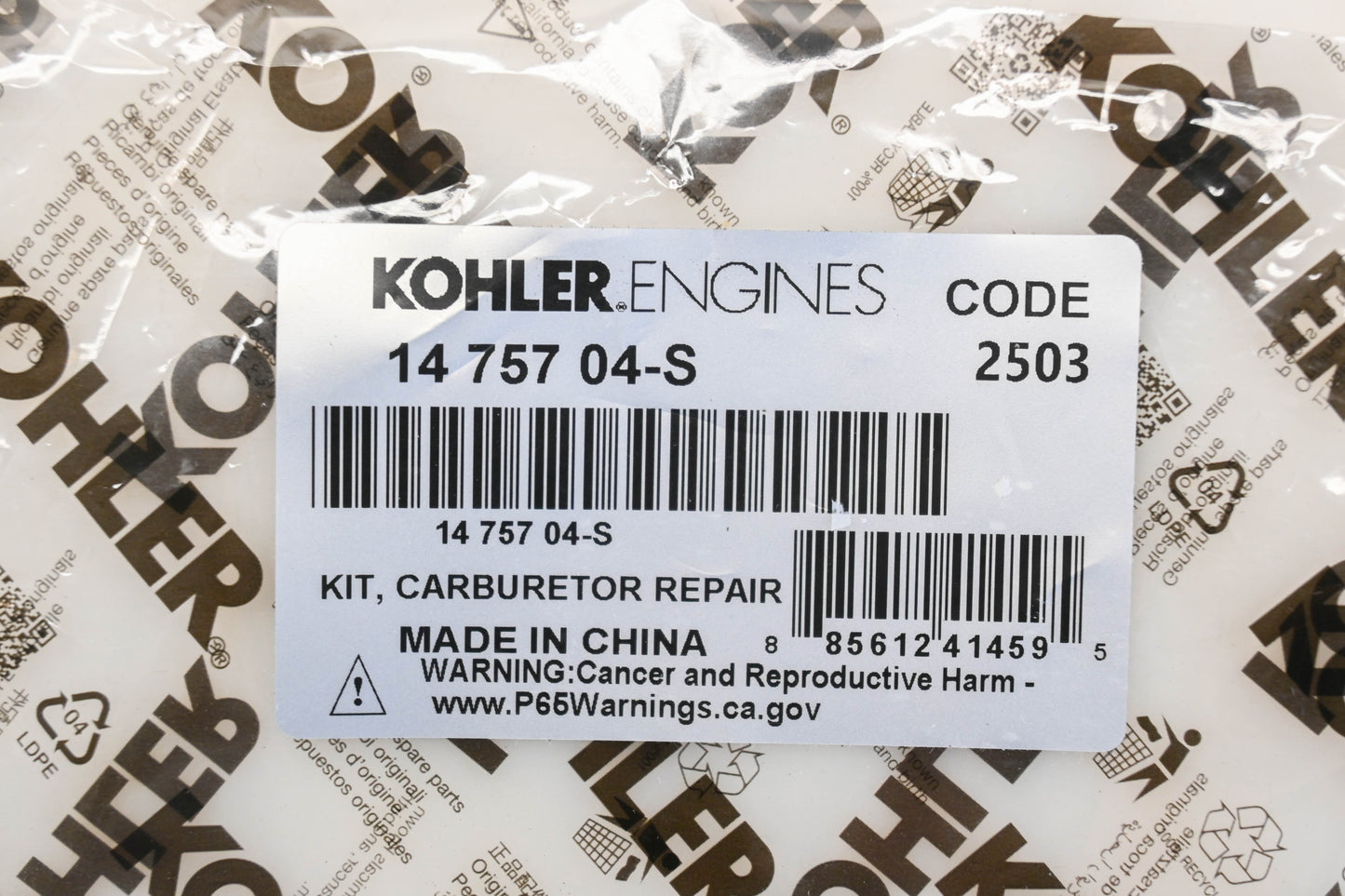 Kohler 14 757 04-S, 1475704S Carburetor Repair Kit NOS