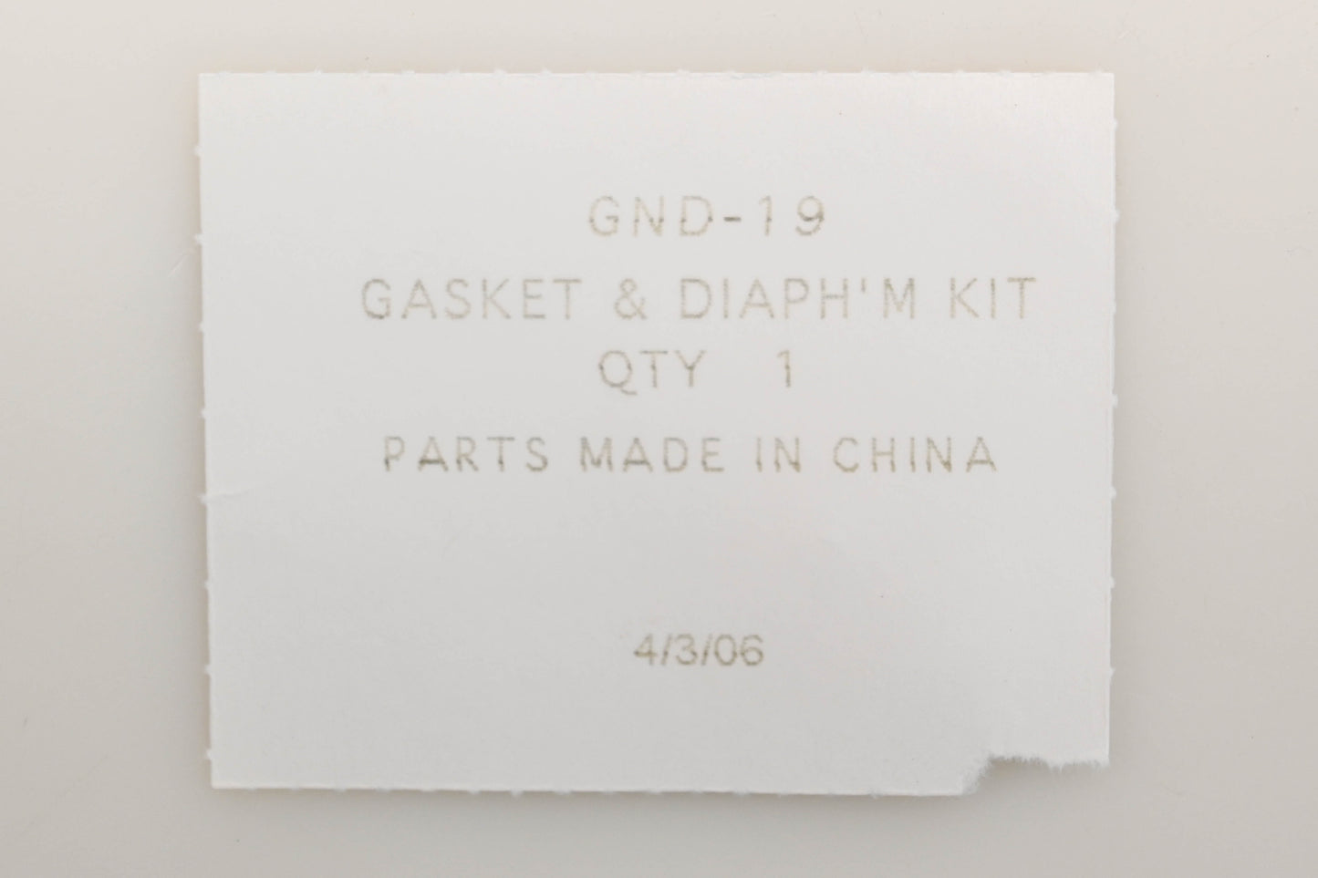 Zama GND-19 Gasket & Diaphragm Kit NOS