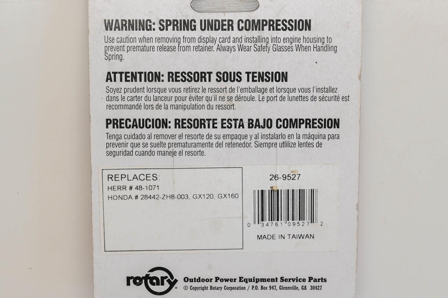 Rotary 26-9527, 28442-ZH8-003, 48-1071 Starter Rewind Spring NOS