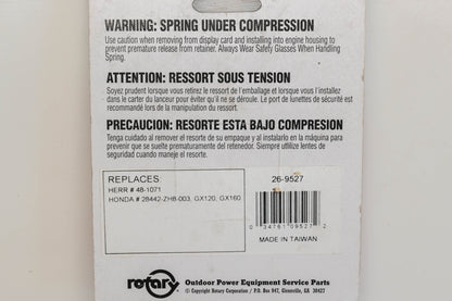 Rotary 26-9527, 28442-ZH8-003, 48-1071 Starter Rewind Spring NOS