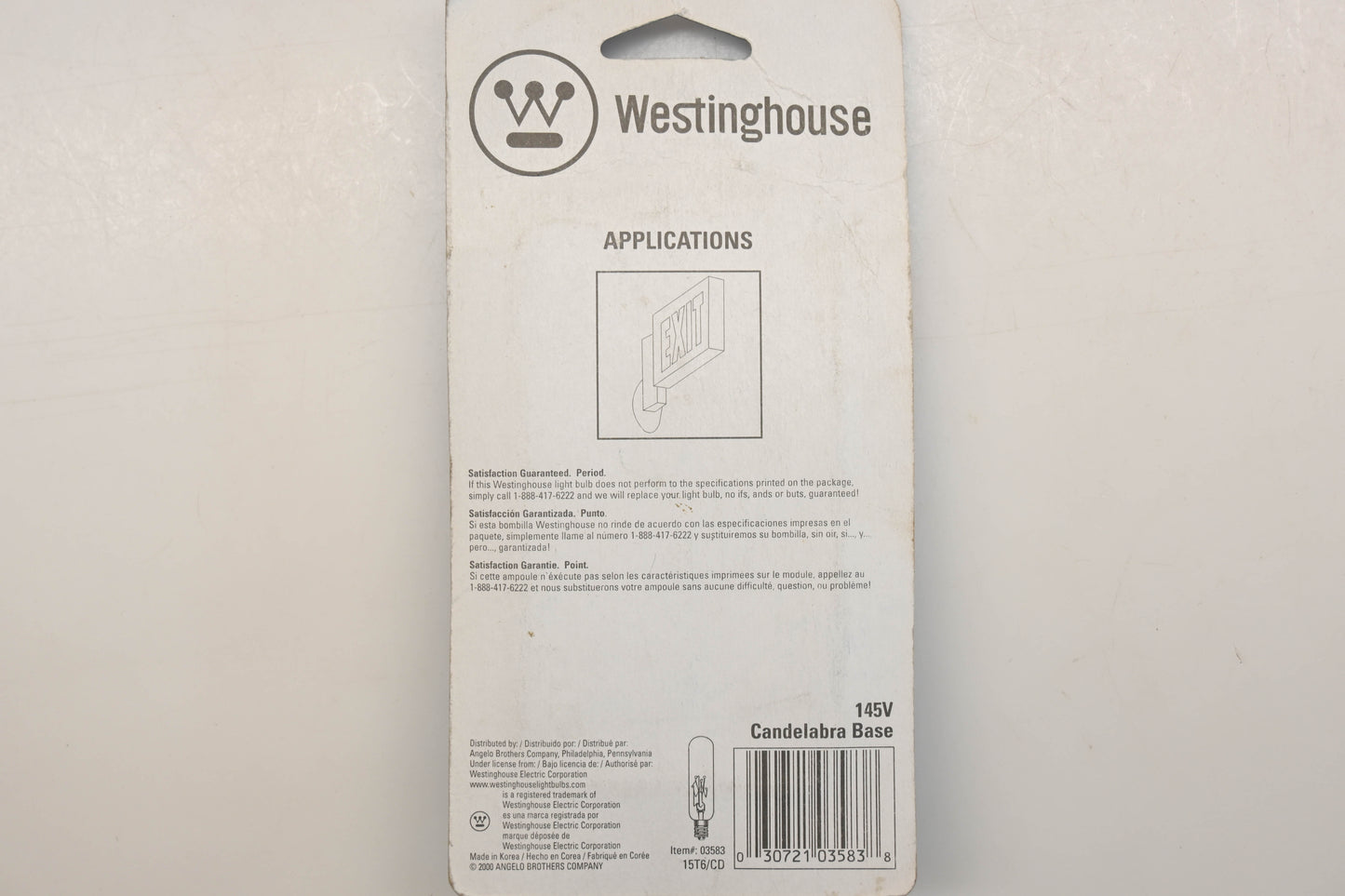 Westinghouse 03583, 15T6/CD 15W-145V Light Bulb NOS