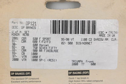DP Brakes DP121, DP-121 Brake Pads NOS