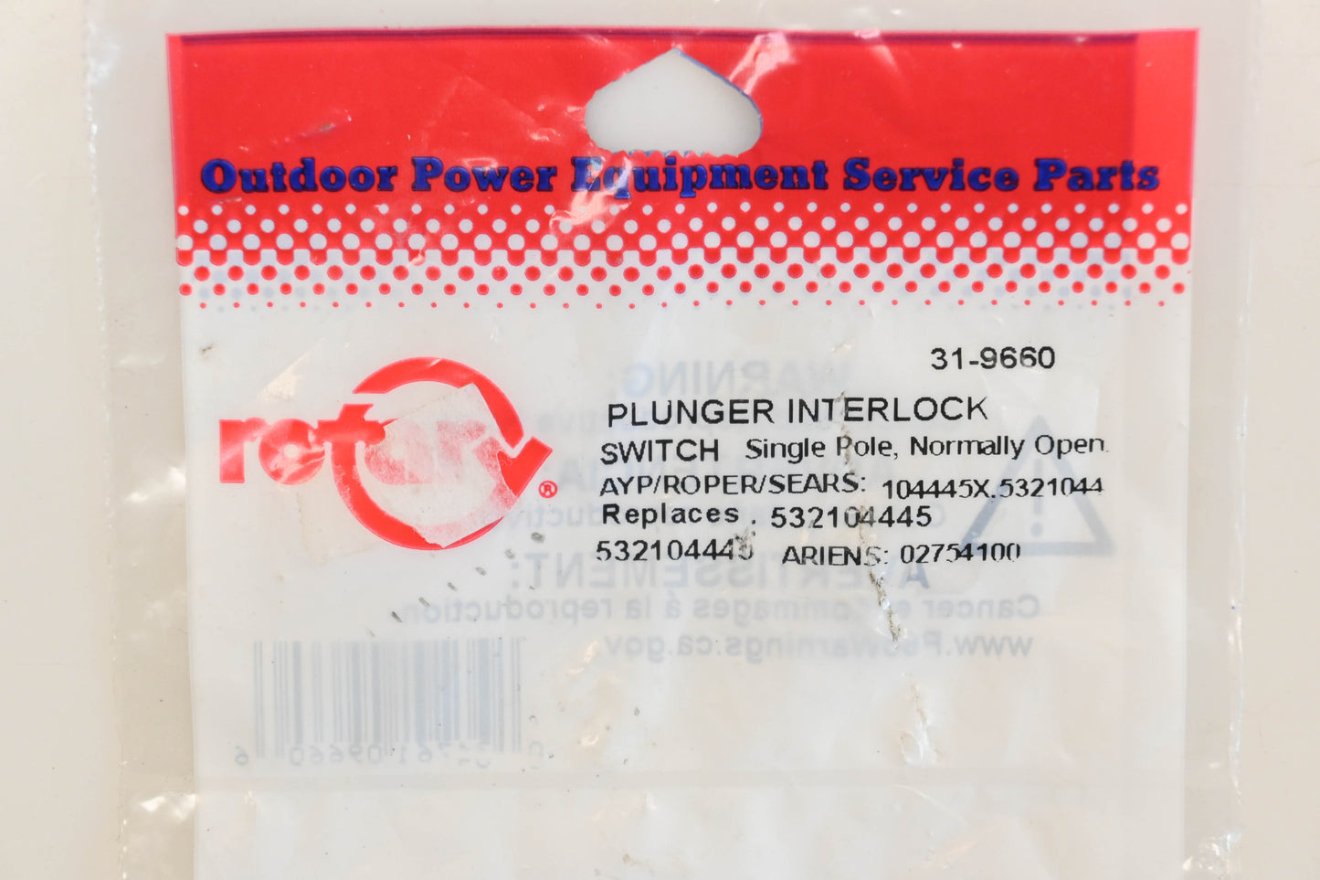 Rotary 31-9660, 532104445, 02754100 Plunger Interlock Switch NOS