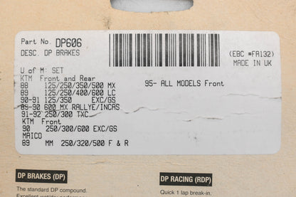 DP Brakes DP606, DP-606 Brake Pads NOS