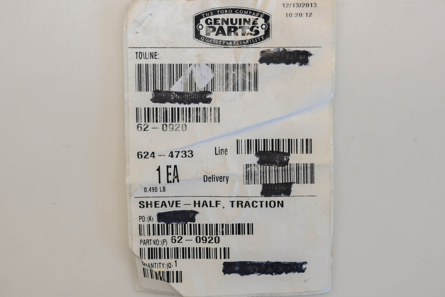 Toro 62-0920 Traction Sheave NOS