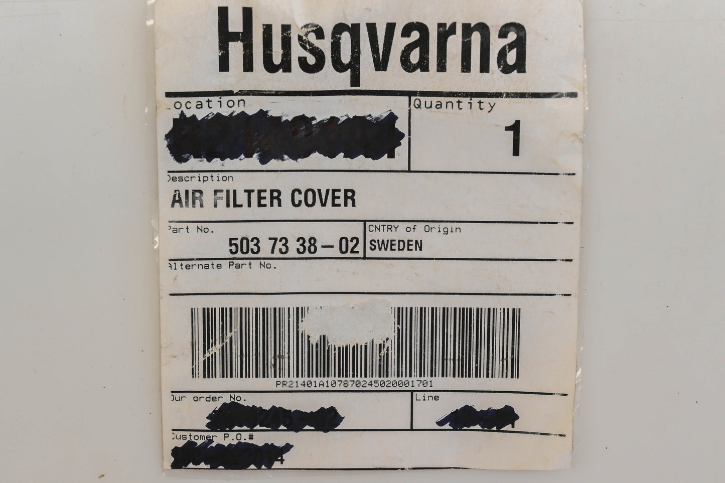 New OEM Husqvarna 503 73 38-02, 503733802 Air Filter Cover NOS