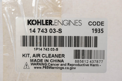 Kohler 14 743 03-S, 1474303S Air Cleaner Kit NOS
