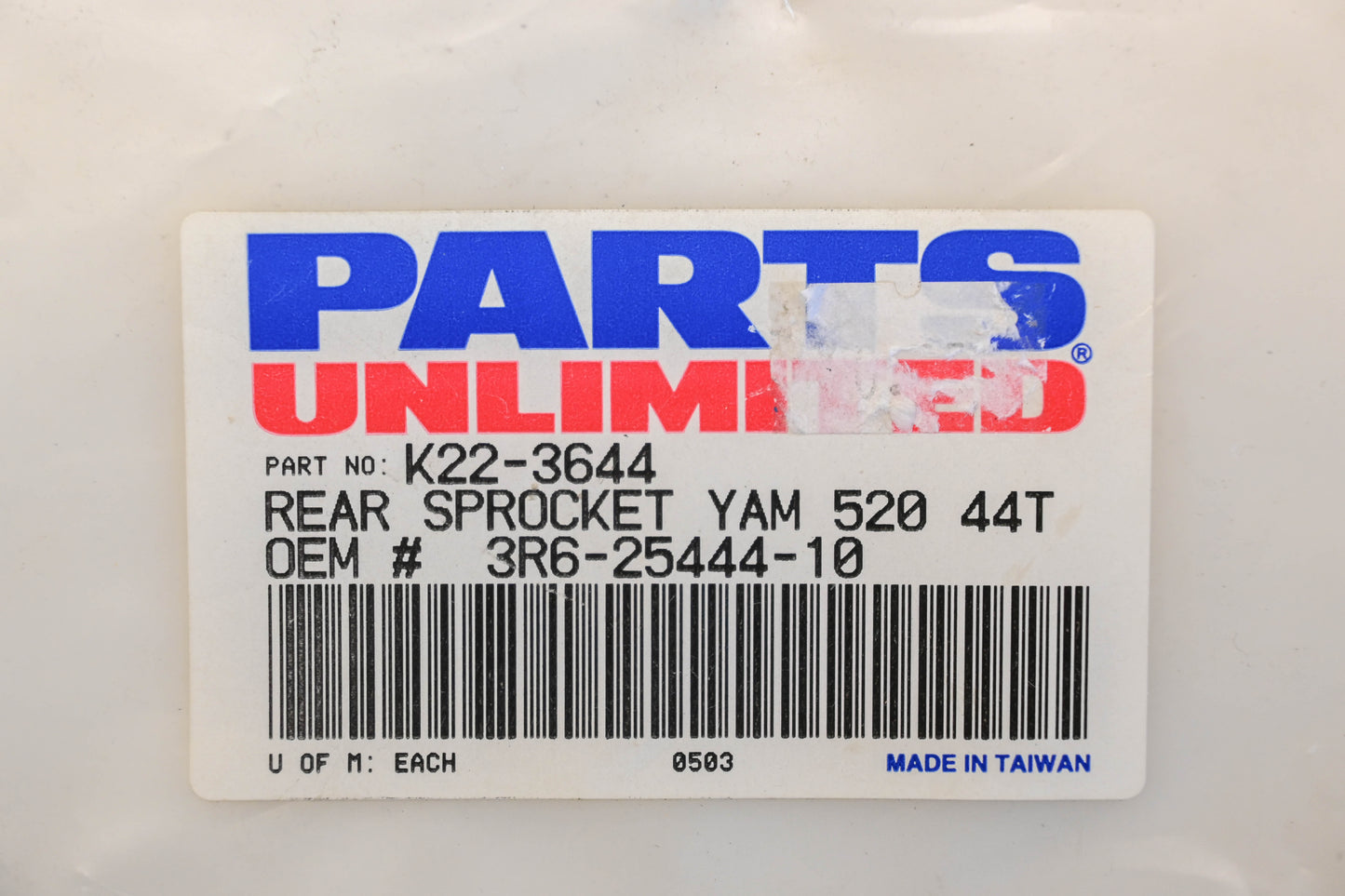 Parts Unlimited K22-3644, 3R6-25444-10 44T Rear Sprocket NOS